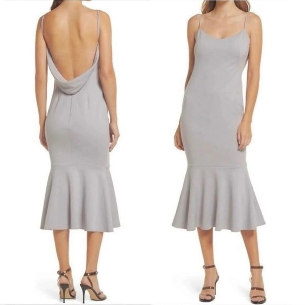 NWT KATIE MAY Ruffled Draped Cocktail Gray Midi Dress Sz XL